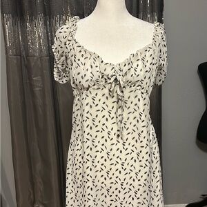 She + Sky White Dress with Black Leaf Design